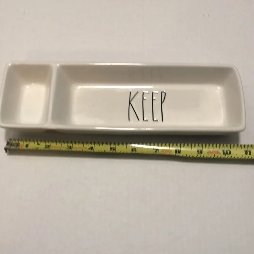 Rae Dunn Artisan Collection separated jewelry dish tray with ‘Keep’ on one side